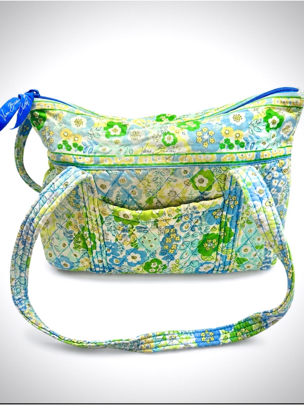 Vera Bradley Quilted Purse Tote English Meadow Blue Green Yellow Floral Pattern